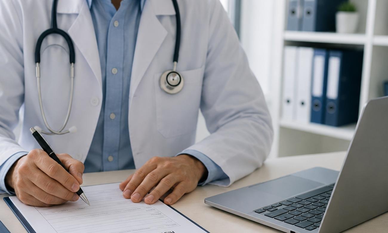 Médico laboral durante una evaluación administrativa vinculada al seguimiento de la salud ocupacional de trabajadores. Foto ilustrativa.