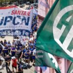 Movilizaciones de trabajadores nucleados en UPCN y ATE durante distintas jornadas de protesta y reclamo salarial en Santa Fe. Fotos de archivo.