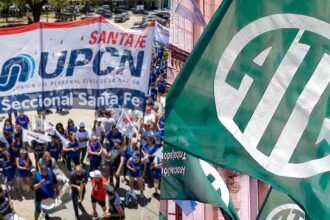 Movilizaciones de trabajadores nucleados en UPCN y ATE durante distintas jornadas de protesta y reclamo salarial en Santa Fe. Fotos de archivo.