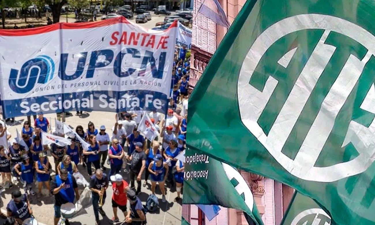 Movilizaciones de trabajadores nucleados en UPCN y ATE durante distintas jornadas de protesta y reclamo salarial en Santa Fe. Fotos de archivo.