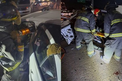 Bomberos trabajaron en el rescate de uno de los conductores que quedó atrapado tras el choque ocurrido en el rulo de Cilsa, en la ciudad de Santa Fe.