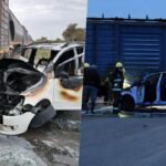 Así quedó el Volkswagen Suran tras el choque contra una formación de tren en Sunchales. El vehículo se incendió luego del impacto. Foto: gentileza.