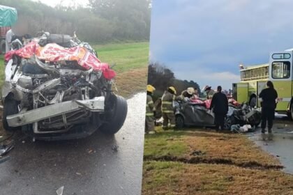 Operativo de emergencia desplegado tras el choque fatal ocurrido sobre la autopista Santa Fe-Rosario, a la altura de Monje.