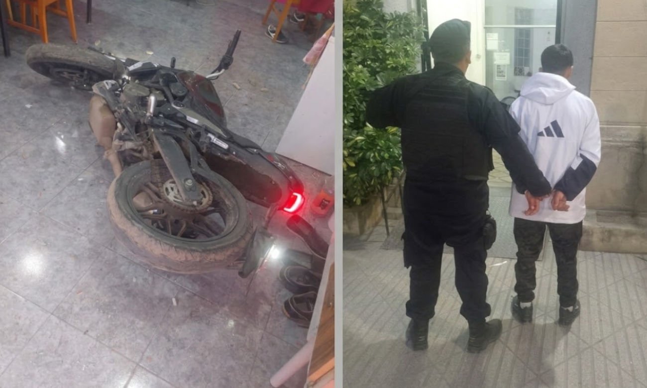 Una persecución policial terminó con una motocicleta incrustada en una vivienda de Santa Fe. Un joven de 18 años fue detenido y otro sospechoso logró escapar por los techos.