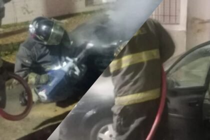Bomberos Zapadores trabajaron para controlar el incendio que afectó a un automóvil en barrio Guadalupe, Santa Fe.