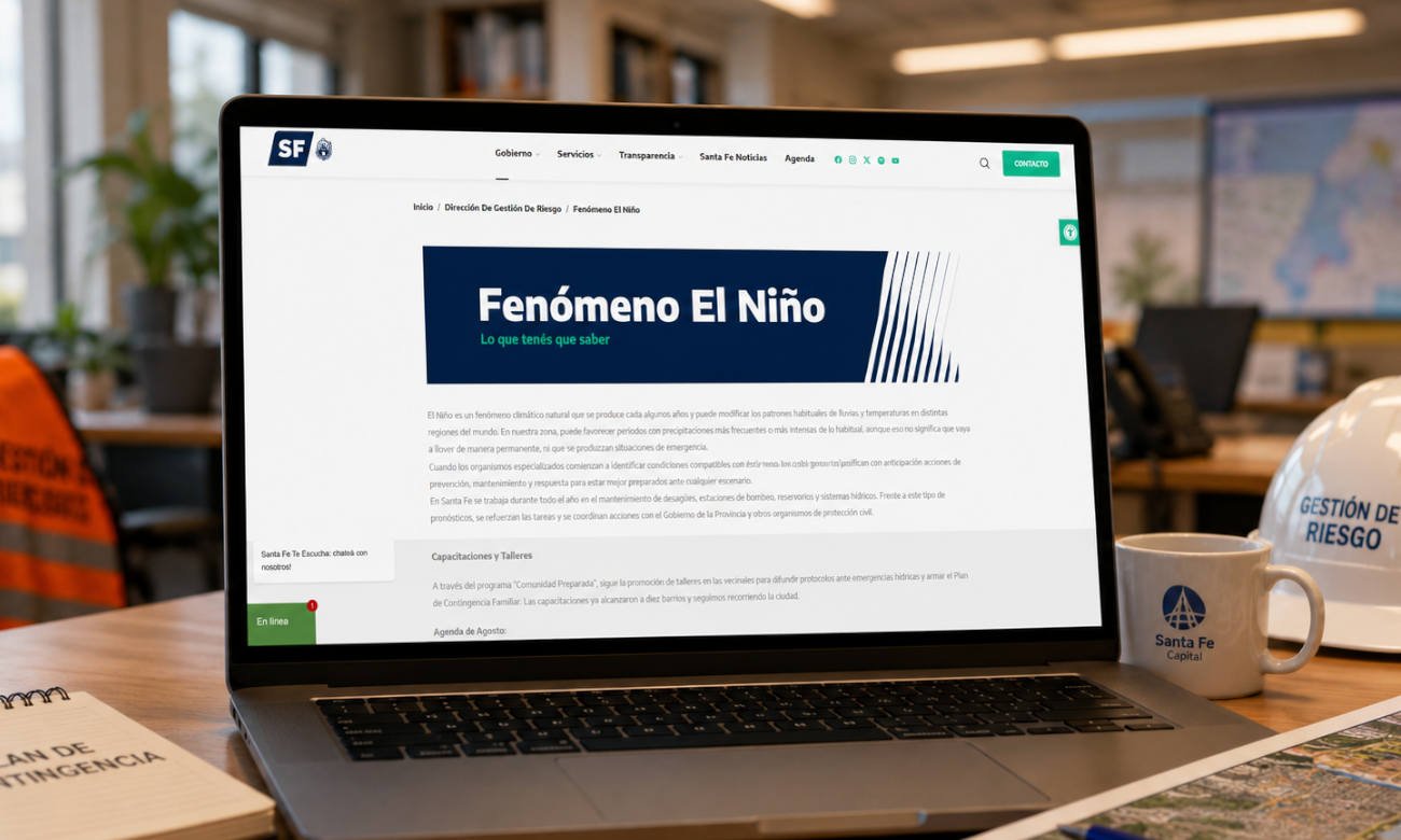 Imagen ilustrativa del portal municipal sobre el fenómeno de El Niño, con información sobre prevención y gestión del riesgo en Santa Fe.