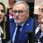 Los senadores nacionales por Santa Fe, Carolina Losada, Marcelo Lewandowski y Eduardo Galaretto, durante su actividad parlamentaria en el Congreso de la Nación.