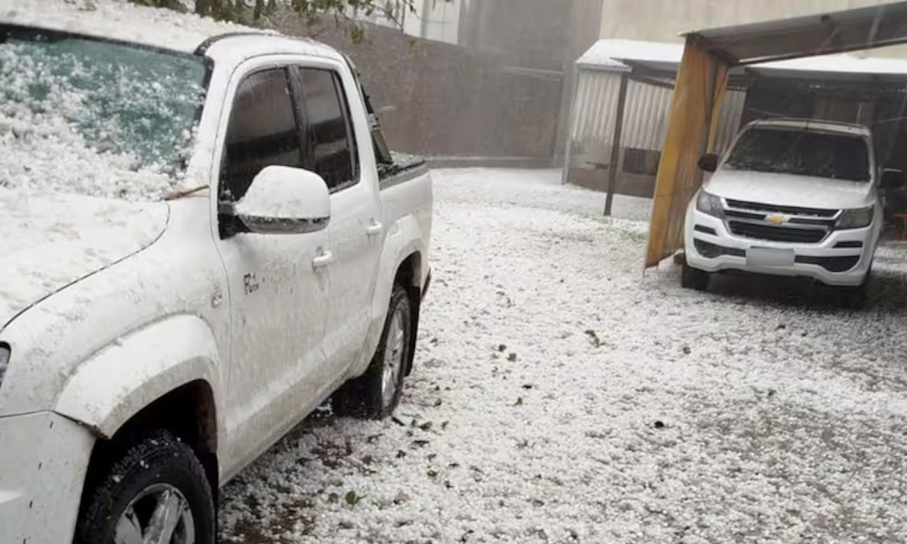 Las Rosas fue afectada por un fuerte temporal con granizo y ráfagas de viento.