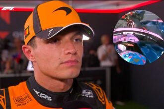 Lando Norris, visiblemente molesto tras abandonar el Gran Premio de Azerbaiyán luego del incidente que involucró a Franco Colapinto y Pierre Gasly.