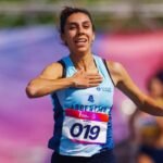 Micaela Levaggi durante una competencia de atletismo. La atleta argentina es una de las representantes nacionales en los Juegos Suramericanos.