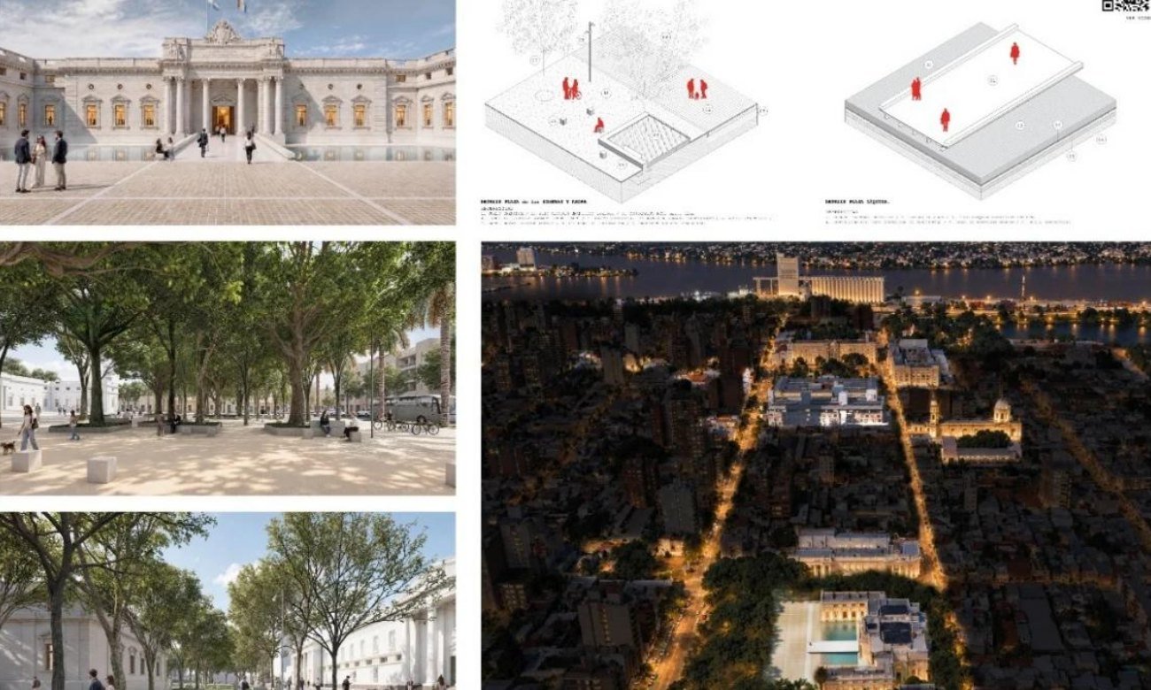 Plaza Italia, frente a la Legislatura de Santa Fe, uno de los espacios públicos que será intervenido a partir del proyecto ganador del Concurso Provincial de Ideas.