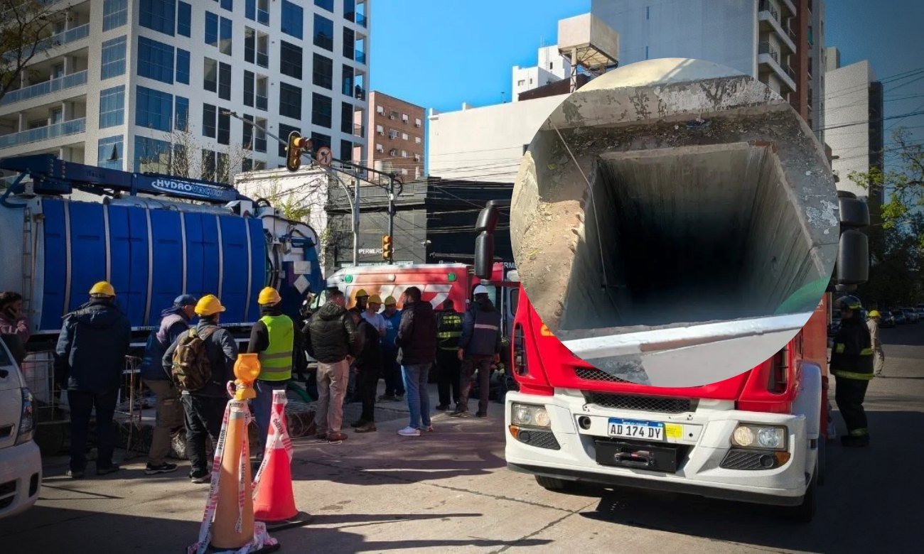 Bulevar y 9 de Julio, donde se desarrolla la obra cloacal en la que ocurrió el accidente. Foto: Gentileza.