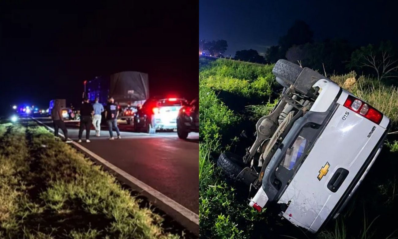 Escena del trágico accidente ocurrido sobre la Ruta Nacional 11, a la altura de Florencia, en el norte de la provincia de Santa Fe, donde murieron tres personas tras el choque entre una motocicleta y una camioneta.