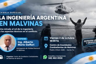 Charla sobre la ingeniería argentina en Malvinas, hoy a las 18 en el Centro de Exsoldados Combatientes de Santa Fe. Entrada libre y gratuita.