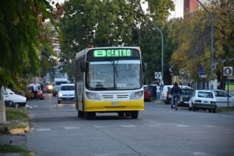 Colectivos del transporte urbano de pasajeros circulan por las calles de la ciudad de Santa Fe.