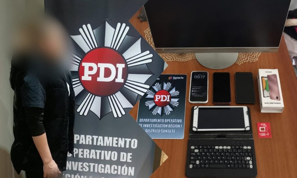 La mujer identificada en la causa y los elementos secuestrados durante los procedimientos realizados por la PDI.