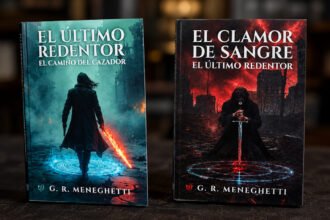 Los dos volúmenes de la trilogía El Último Redentor, del escritor santafesino Gerardo R. Meneghetti, oriundo de Laguna Paiva: El camino del cazador y El clamor de sangre.