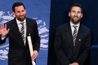 Lionel Messi posa con el Premio Princesa de Asturias de los Deportes 2026, que recibió en una ceremonia celebrada en Oviedo, España.