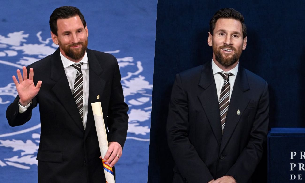 Lionel Messi posa con el Premio Princesa de Asturias de los Deportes 2026, que recibió en una ceremonia celebrada en Oviedo, España.
