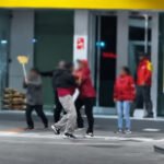 Registro de video de la violenta pelea ocurrida en una estación de servicio Shell, en la esquina de bulevar Gálvez y avenida Rivadavia, en la ciudad de Santa Fe.