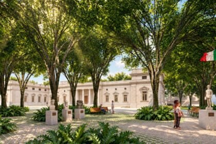 El proyecto de renovación de Plaza Italia contempla reemplazar el actual estacionamiento por una plaza que preserve la identidad histórica y cultural del lugar. Imagen ilustrativa del diseño propuesto.
