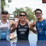 El podio masculino de la Copa Santa Fe de Triatlón: Tadeo Baruffato se quedó con el primer puesto, Santiago Boxler terminó segundo y Gerónimo Dherete ocupó el tercer lugar.