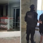 El detenido y el comercio donde ocurrió el robo, en Santa Fe. Foto: fuentes policiales.
