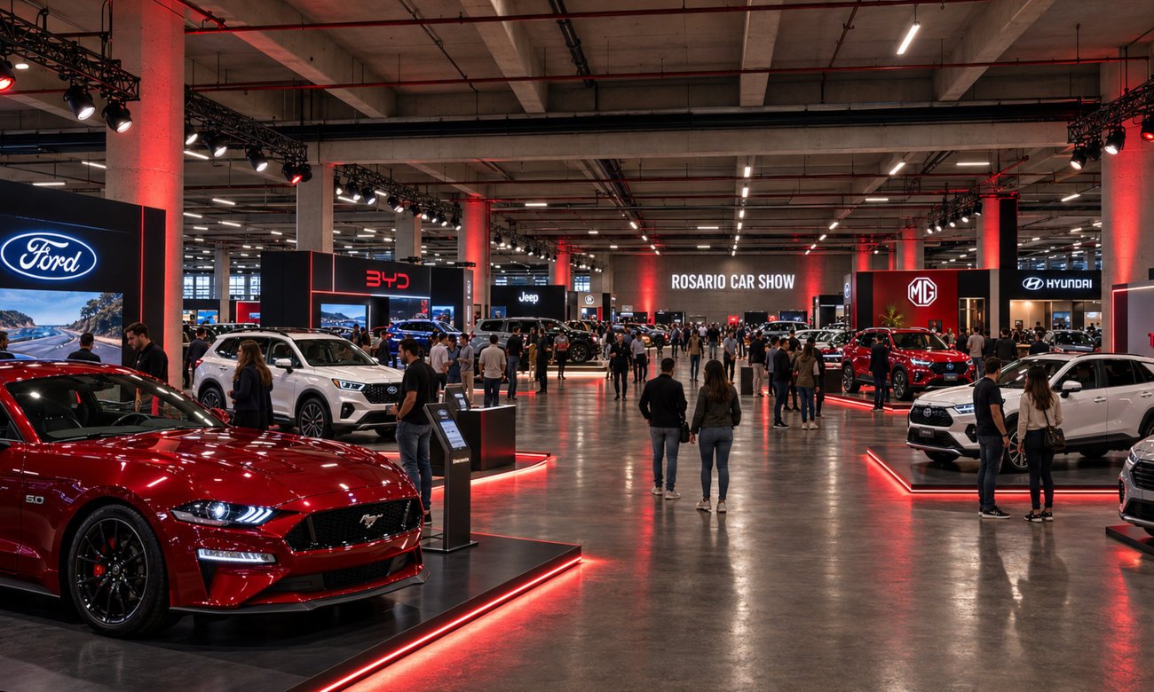 Exhibición de vehículos en una muestra del sector automotor. Los salones del automóvil reúnen novedades tecnológicas, modelos clásicos y deportivos.