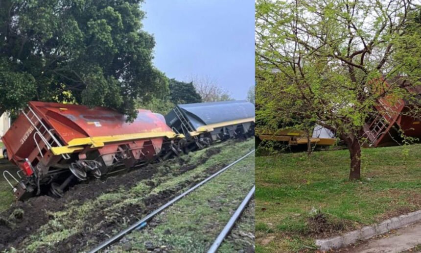 El tren de Belgrano Cargas descarriló en calle Vélez Sarsfield, en el norte de Santa Fe capital. Foto: gentileza.